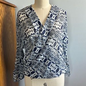 About a girl Lois Angeles blue & white print blouse